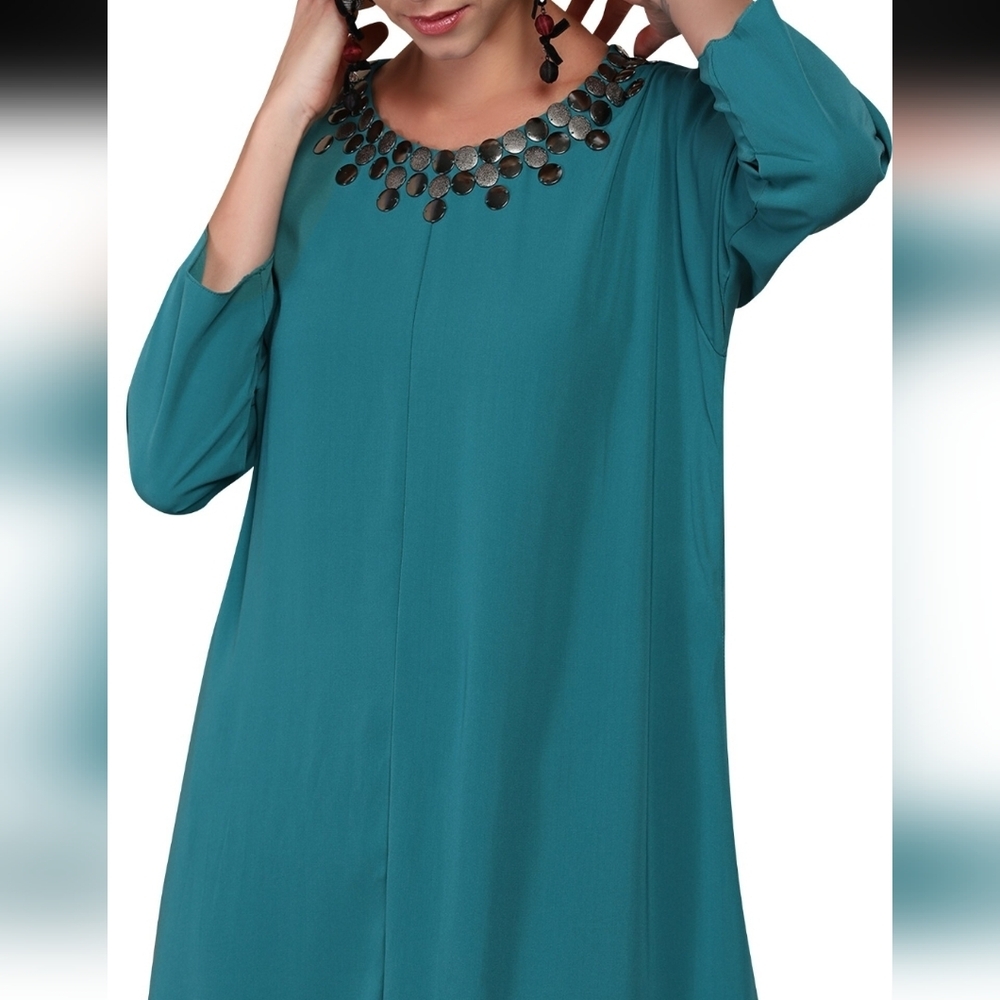 KOMMAL SOOD TEAL MAXI DRESS LONG SLEEVE NECK DETAIL SIZE MEDIUM - Picture 3 of 15